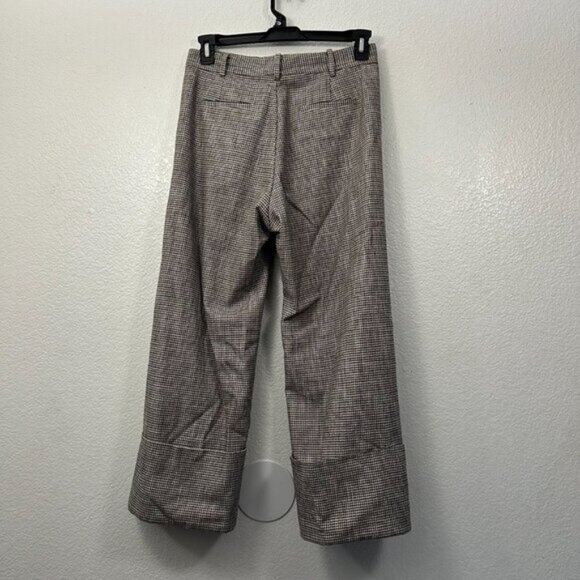 Sea New York Houndstooth Wide Leg Cuffed Cropped Trouser Pants Wool Blend - Picture 6 of 14